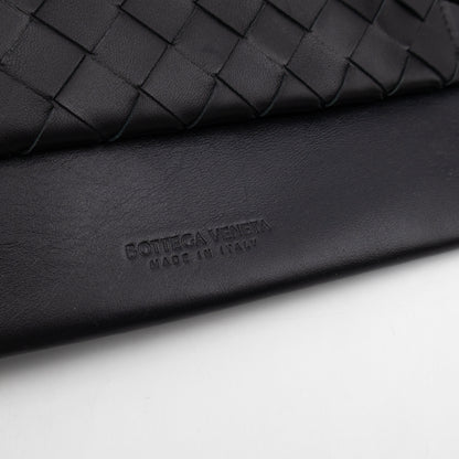 Double Pouch Crossbody Bag Black Intrecciato Leather