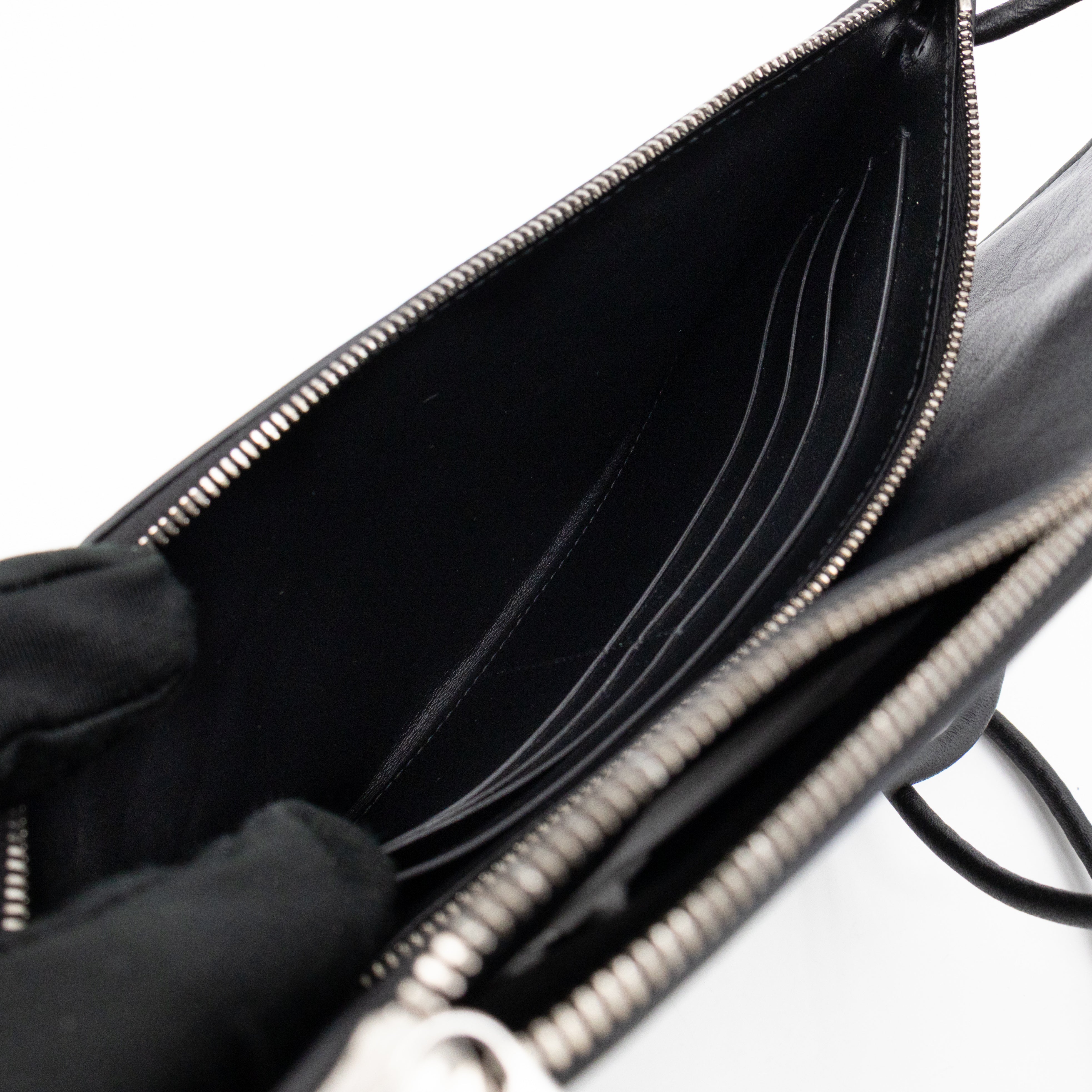 Double Pouch Crossbody Bag Black Intrecciato Leather