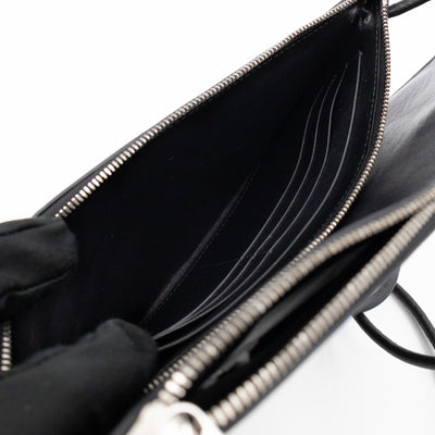 Double Pouch Crossbody Bag Black Intrecciato Leather