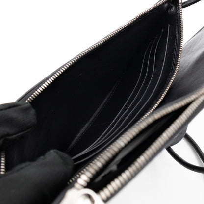 Double Pouch Crossbody Bag Black Intrecciato Leather