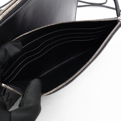 Double Pouch Crossbody Bag Black Intrecciato Leather