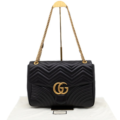 GG Marmont Large Flap Shoulder Bag Black Leather
