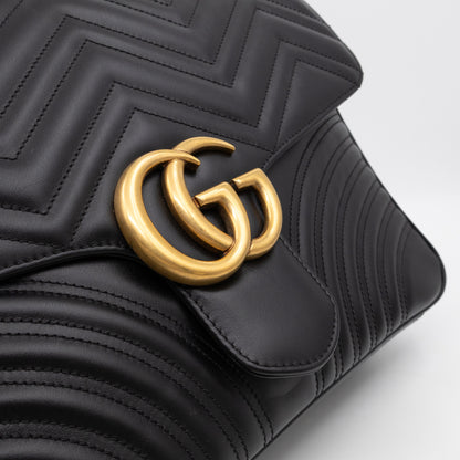 GG Marmont Large Flap Shoulder Bag Black Leather