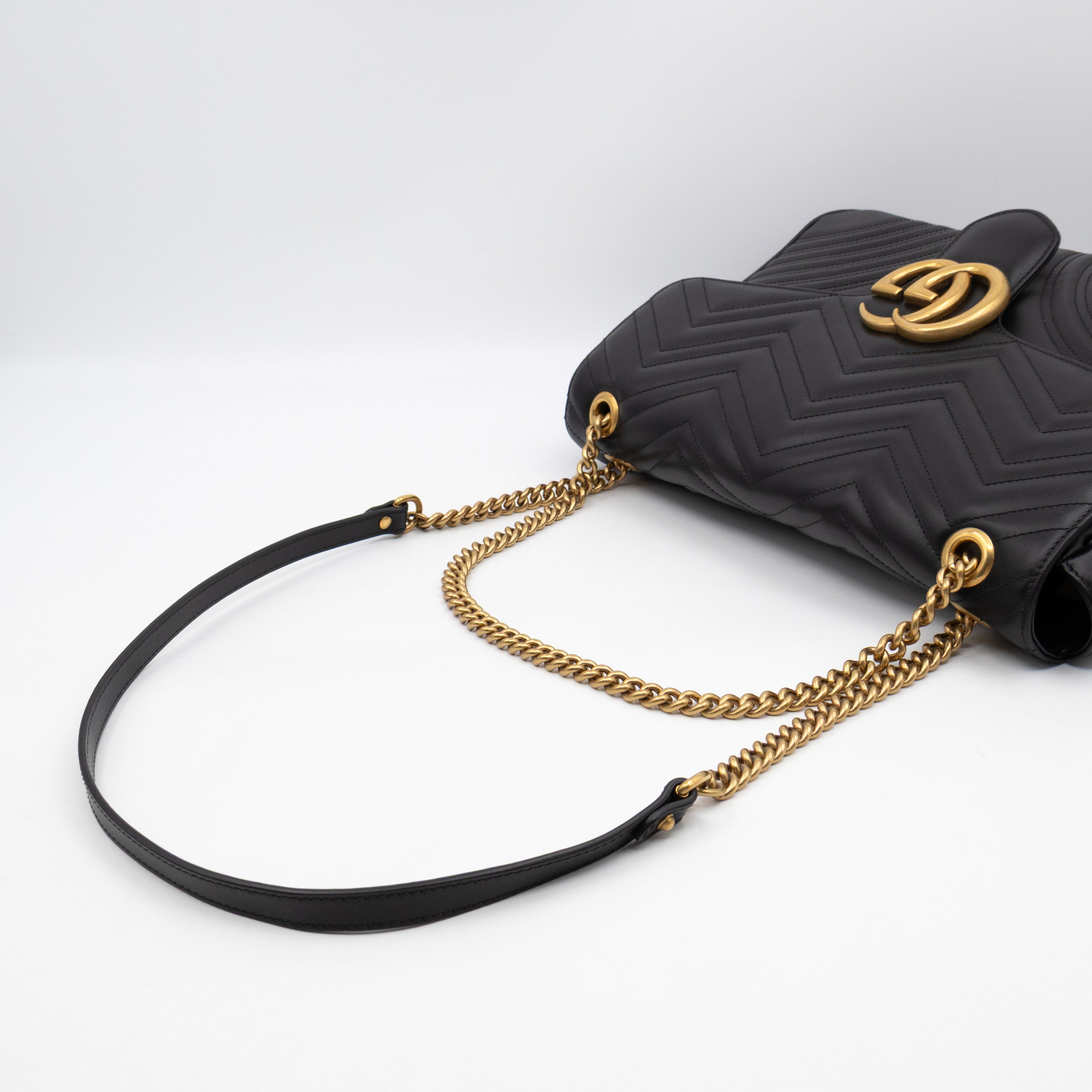 GG Marmont Large Flap Shoulder Bag Black Leather