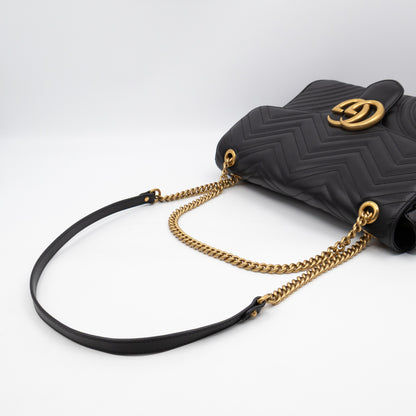 GG Marmont Large Flap Shoulder Bag Black Leather