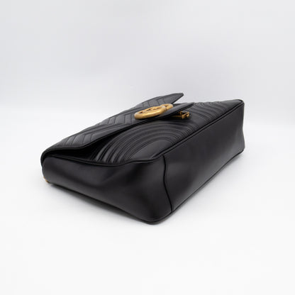 GG Marmont Large Flap Shoulder Bag Black Leather