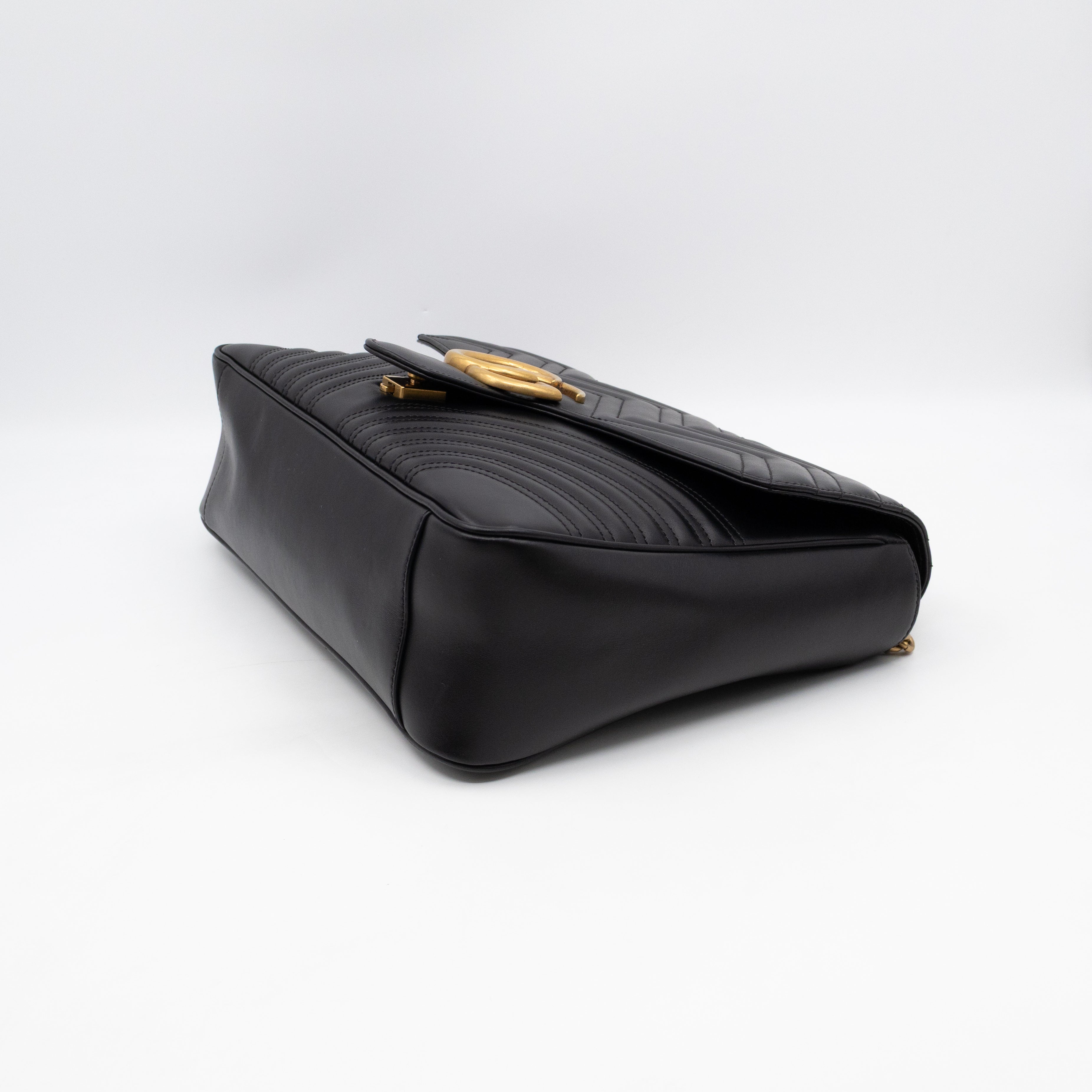 GG Marmont Large Flap Shoulder Bag Black Leather