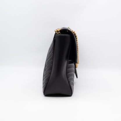 GG Marmont Large Flap Shoulder Bag Black Leather