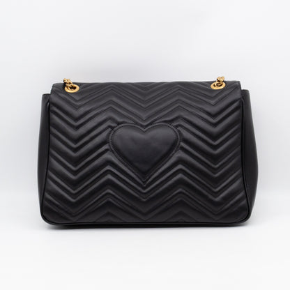 GG Marmont Large Flap Shoulder Bag Black Leather