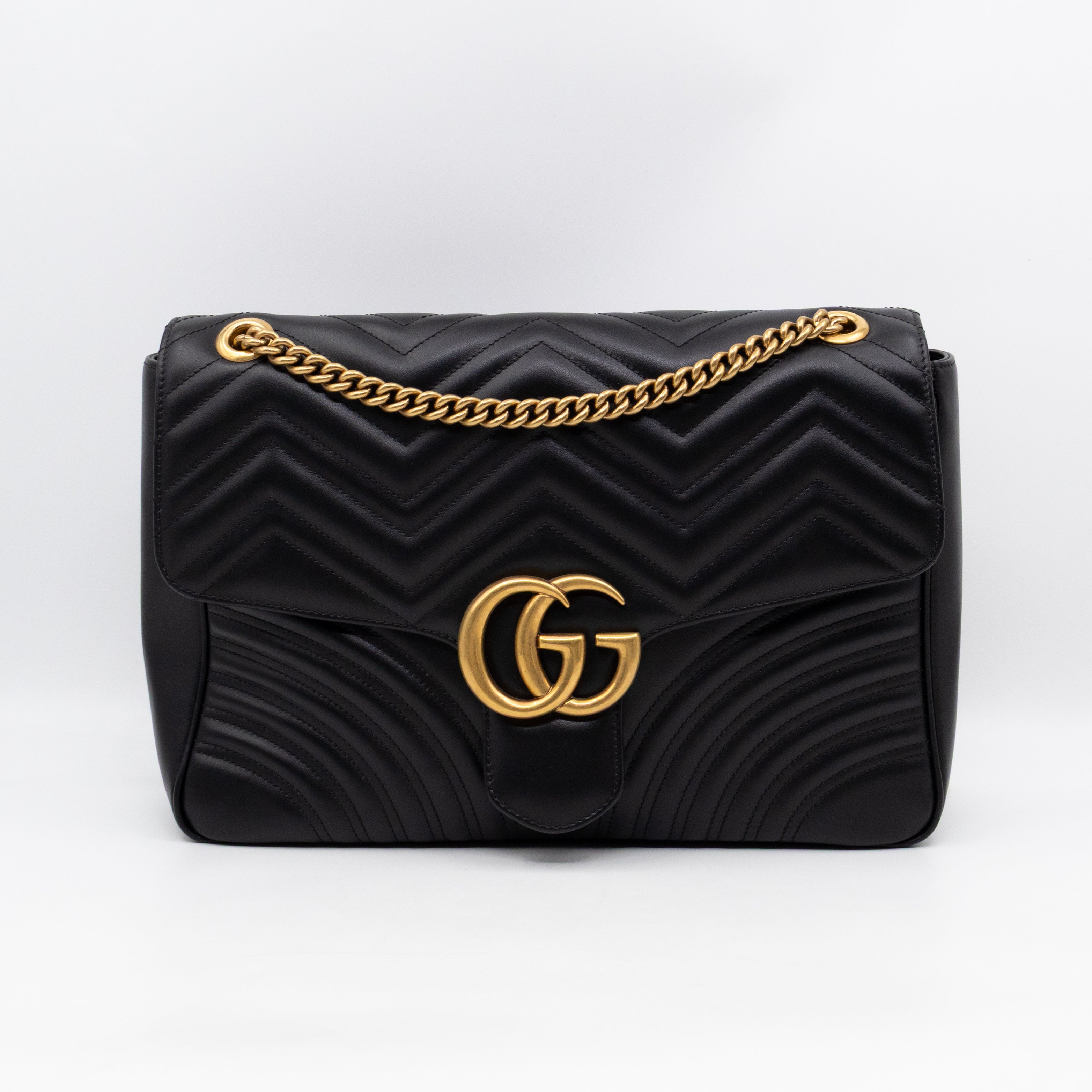 GG Marmont Large Flap Shoulder Bag Black Leather