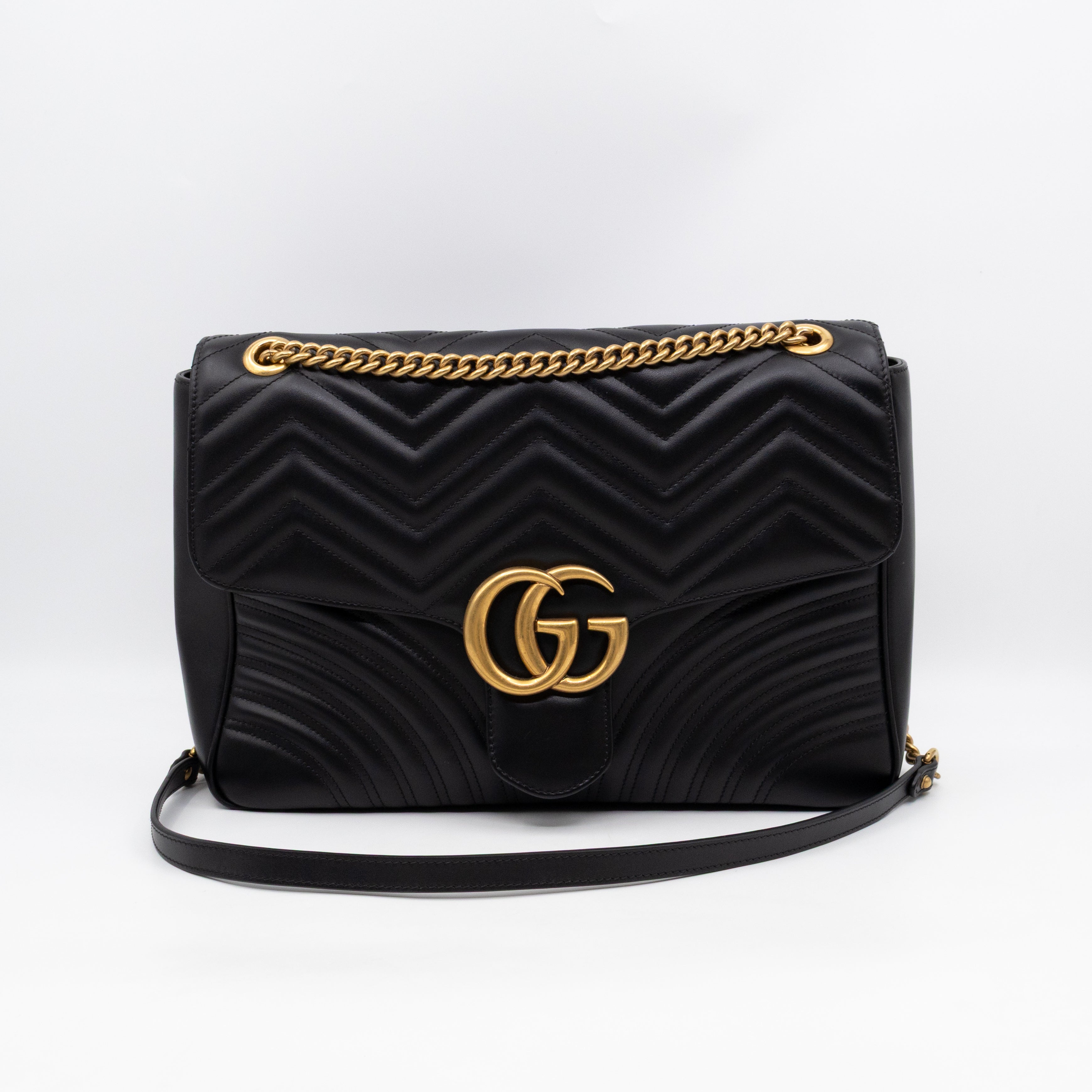 GG Marmont Large Flap Shoulder Bag Black Leather