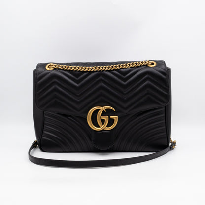 GG Marmont Large Flap Shoulder Bag Black Leather