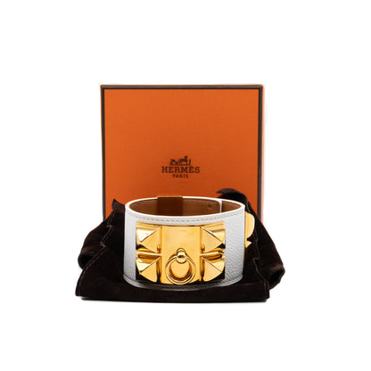 Collier de Chien Bracelet Gold & White Leather