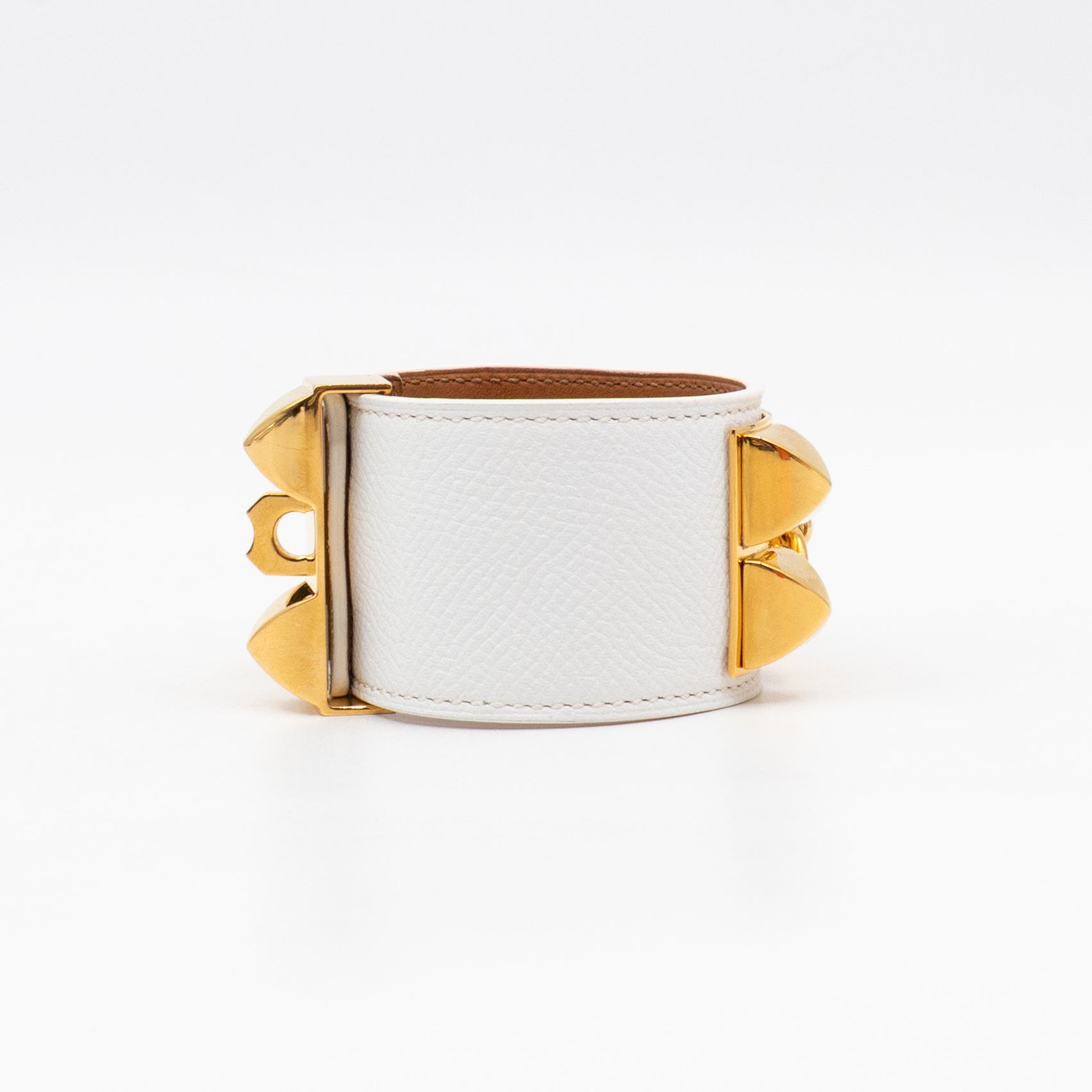 Collier de Chien Bracelet Gold & White Leather