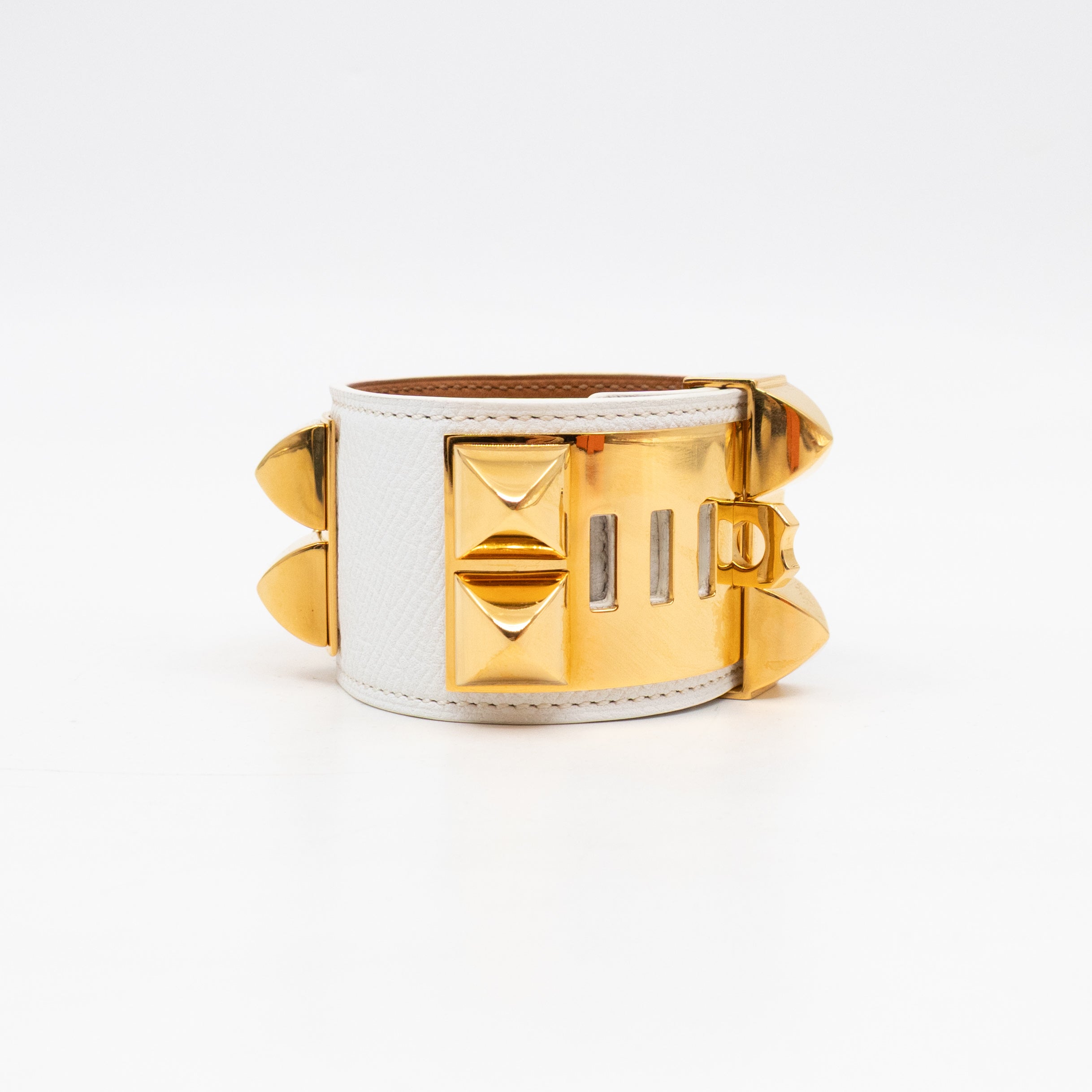 Collier de Chien Bracelet Gold & White Leather