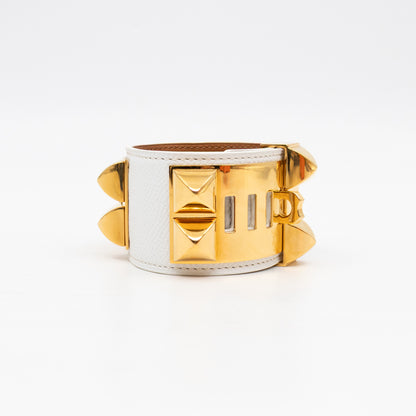 Collier de Chien Bracelet Gold & White Leather
