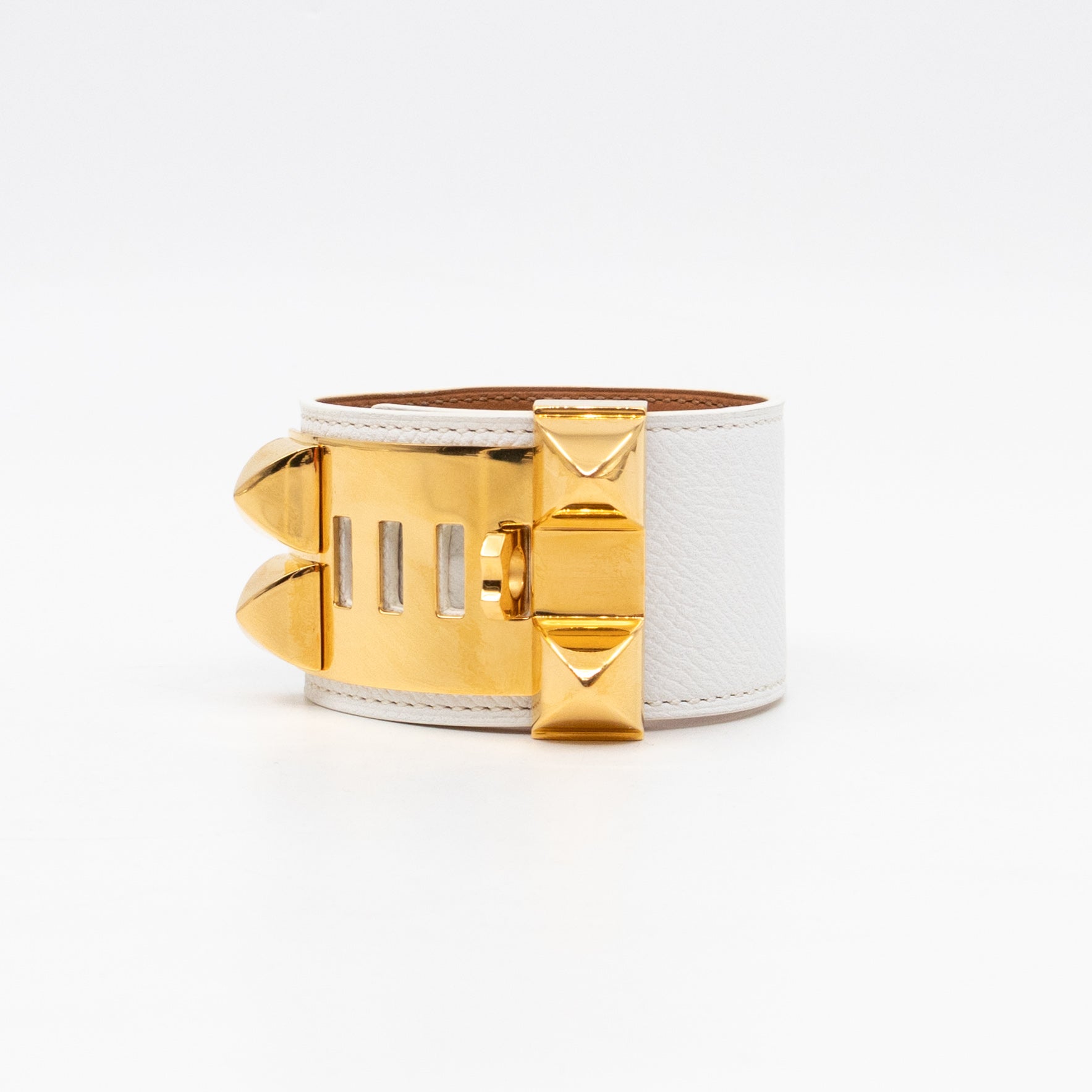 Collier de Chien Bracelet Gold & White Leather
