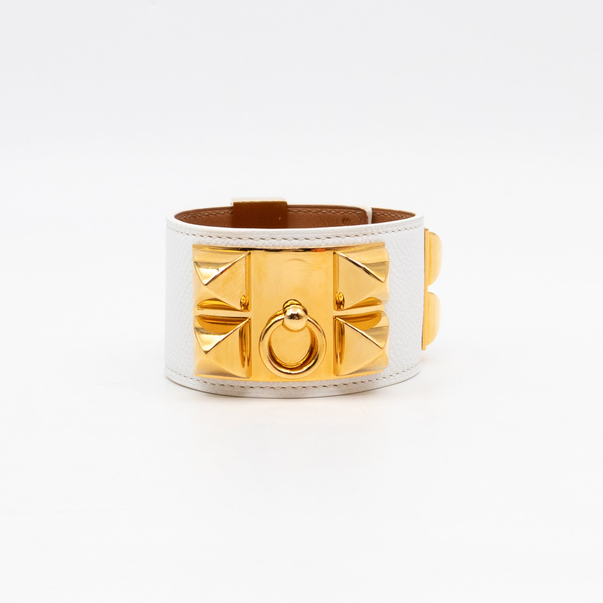 Collier de Chien Bracelet Gold & White Leather