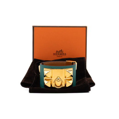 Collier de Chien Bracelet Gold & Malachite Leather