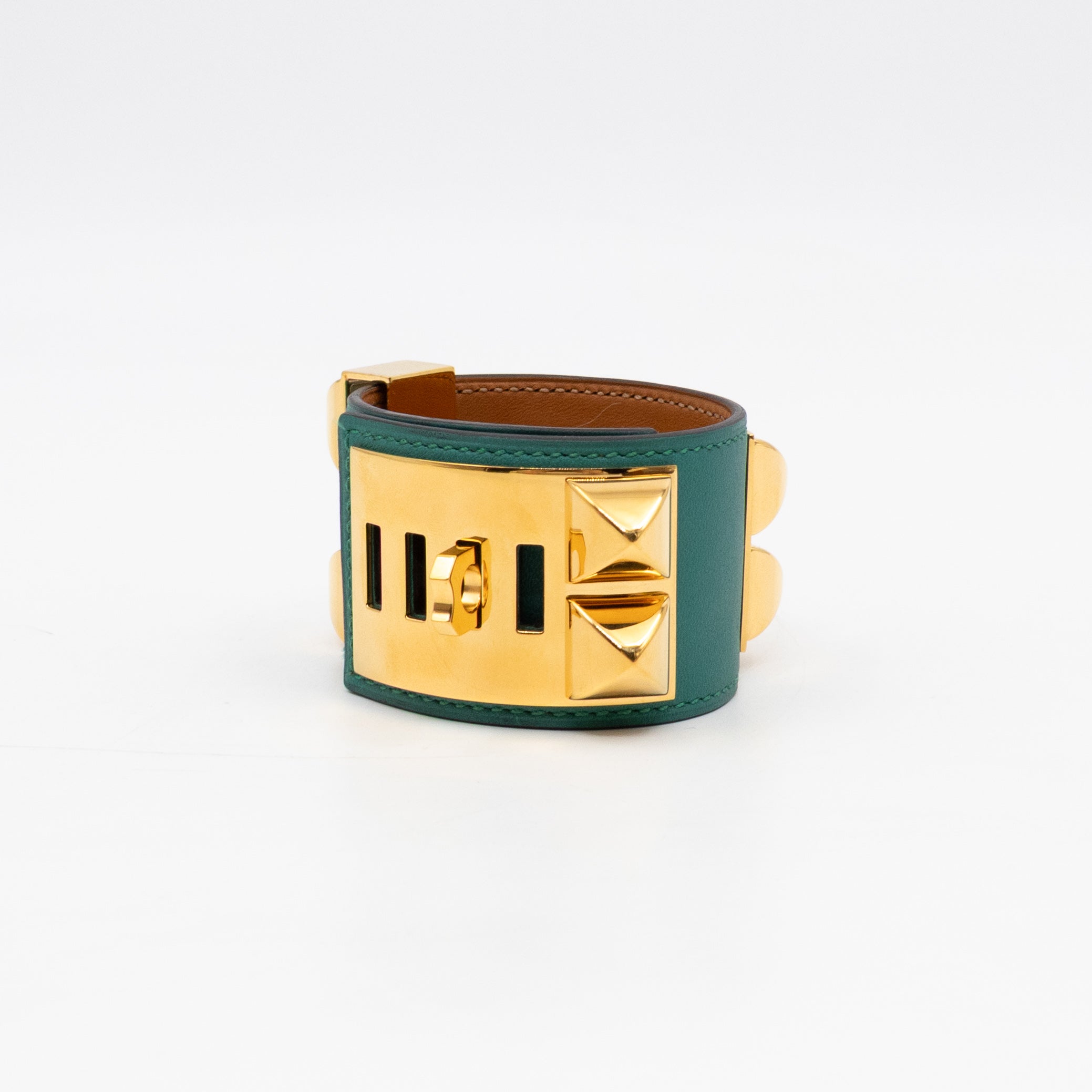 Collier de Chien Bracelet Gold & Malachite Leather