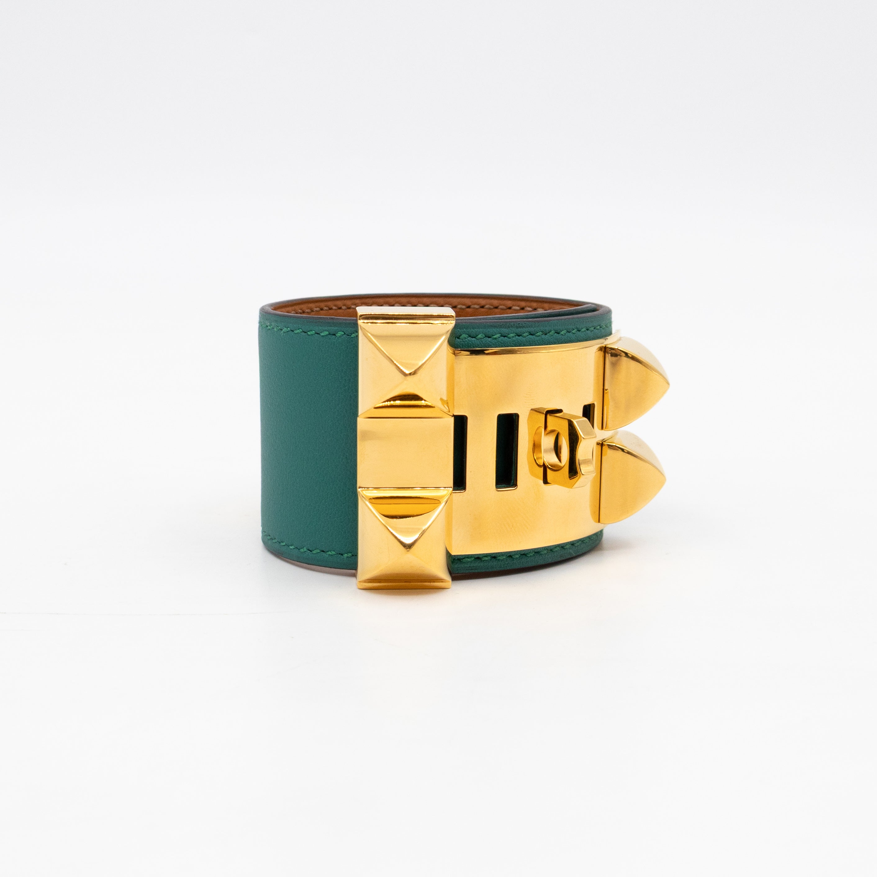 Collier de Chien Bracelet Gold & Malachite Leather