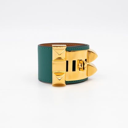 Collier de Chien Bracelet Gold & Malachite Leather