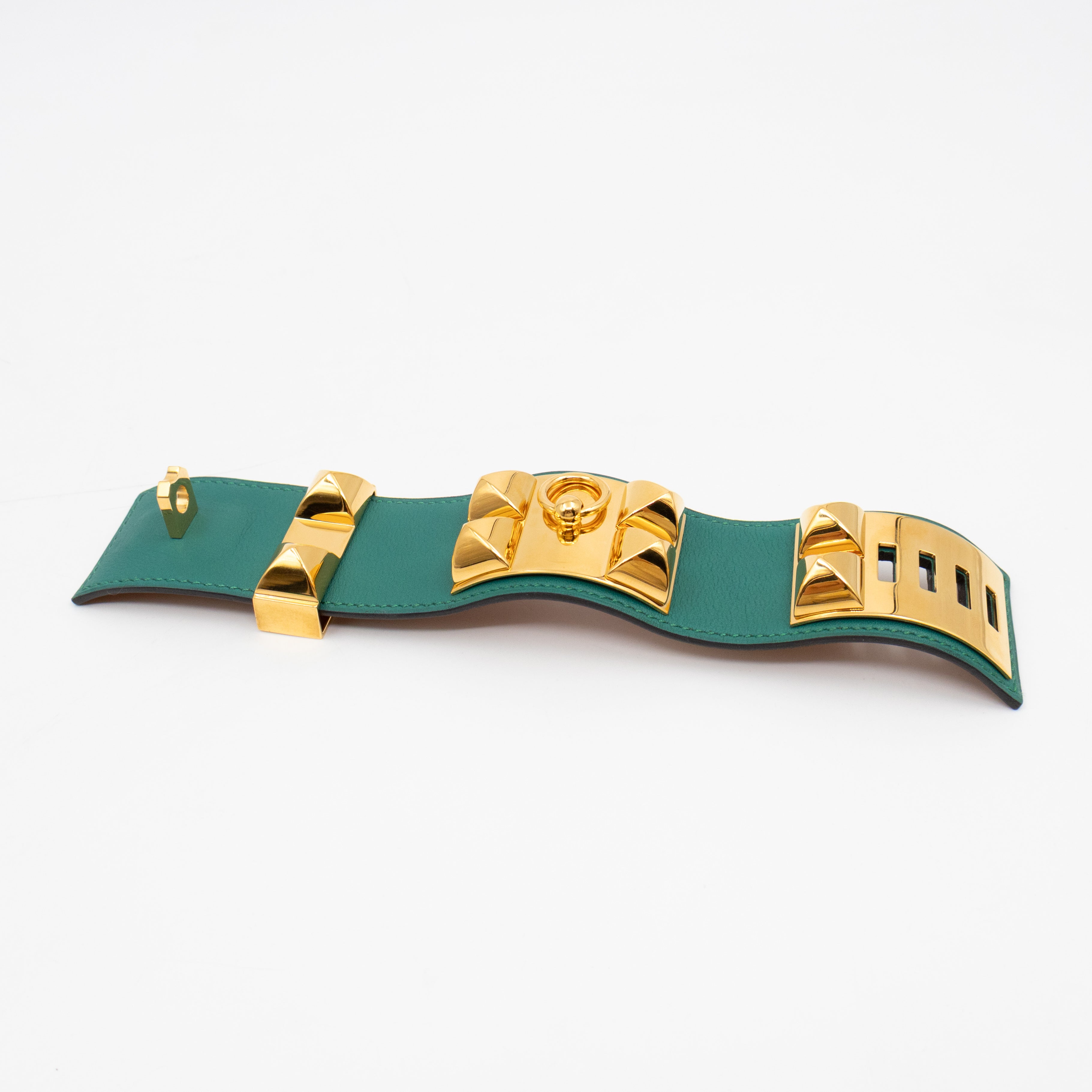 Collier de Chien Bracelet Gold & Malachite Leather