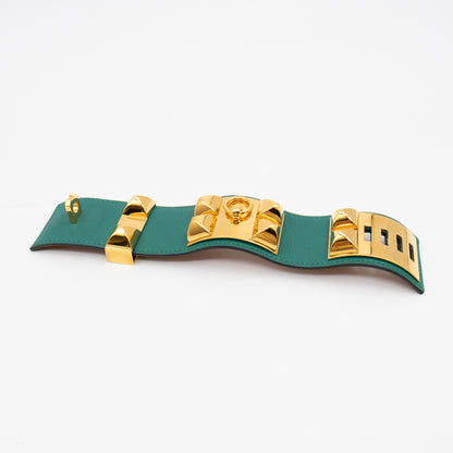 Collier de Chien Bracelet Gold & Malachite Leather