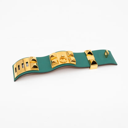Collier de Chien Bracelet Gold & Malachite Leather