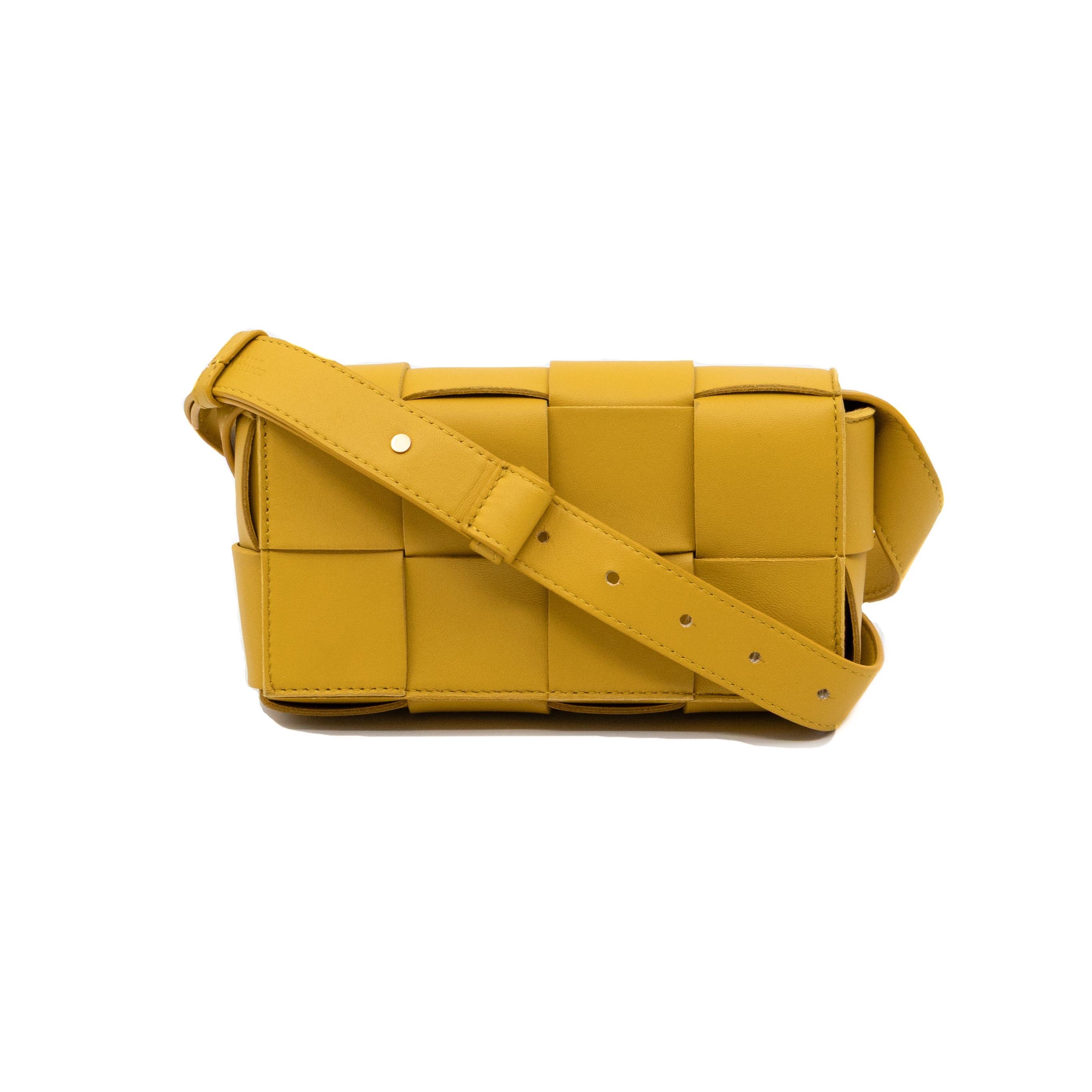 Cassette Mini Belt Bag Yellow Intrecciato Leather