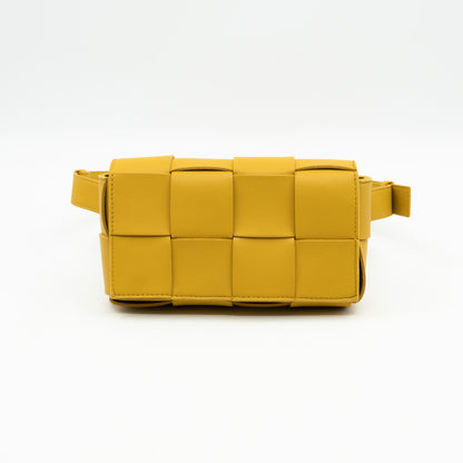 Cassette Mini Belt Bag Yellow Intrecciato Leather