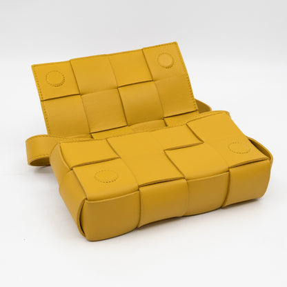 Cassette Mini Belt Bag Yellow Intrecciato Leather
