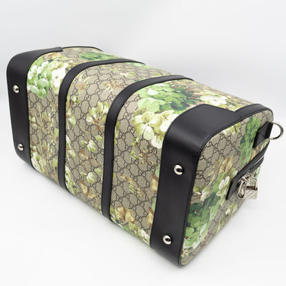 Medium Duffle Bag GG Supreme Blooms Black Leather