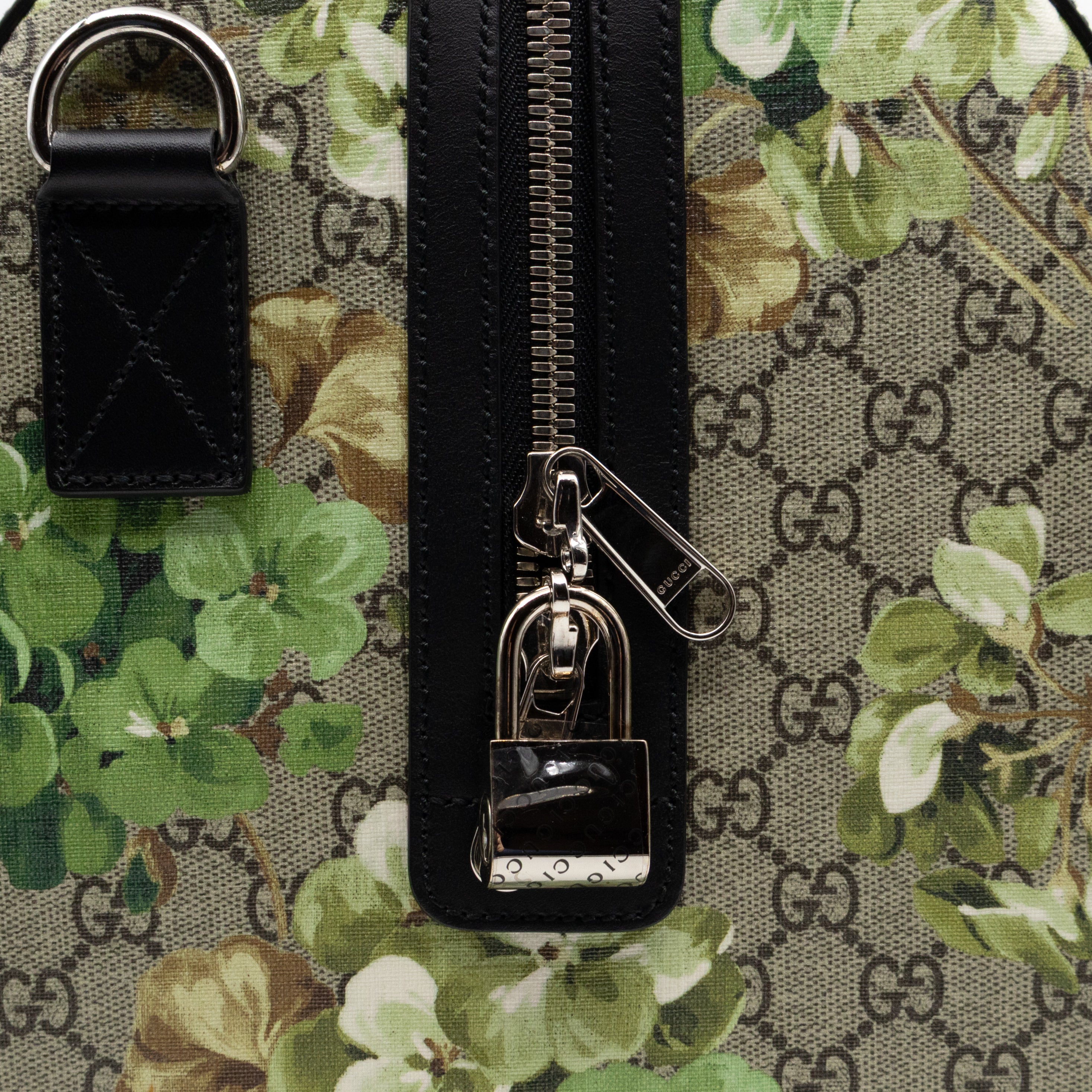 Medium Duffle Bag GG Supreme Blooms Black Leather