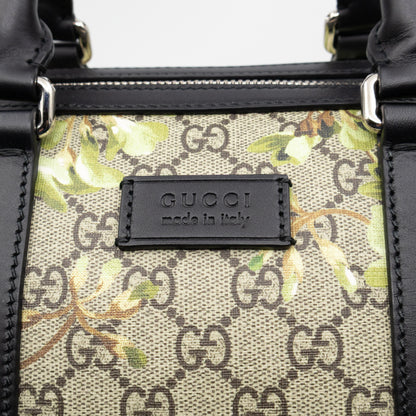 Medium Duffle Bag GG Supreme Blooms Black Leather