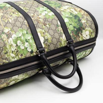 Medium Duffle Bag GG Supreme Blooms Black Leather