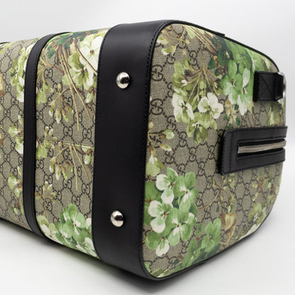 Medium Duffle Bag GG Supreme Blooms Black Leather