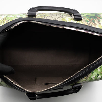 Medium Duffle Bag GG Supreme Blooms Black Leather