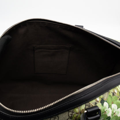 Medium Duffle Bag GG Supreme Blooms Black Leather