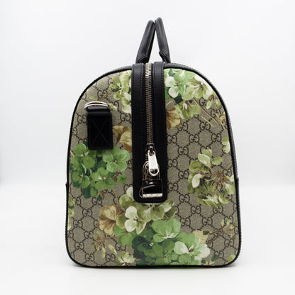 Medium Duffle Bag GG Supreme Blooms Black Leather