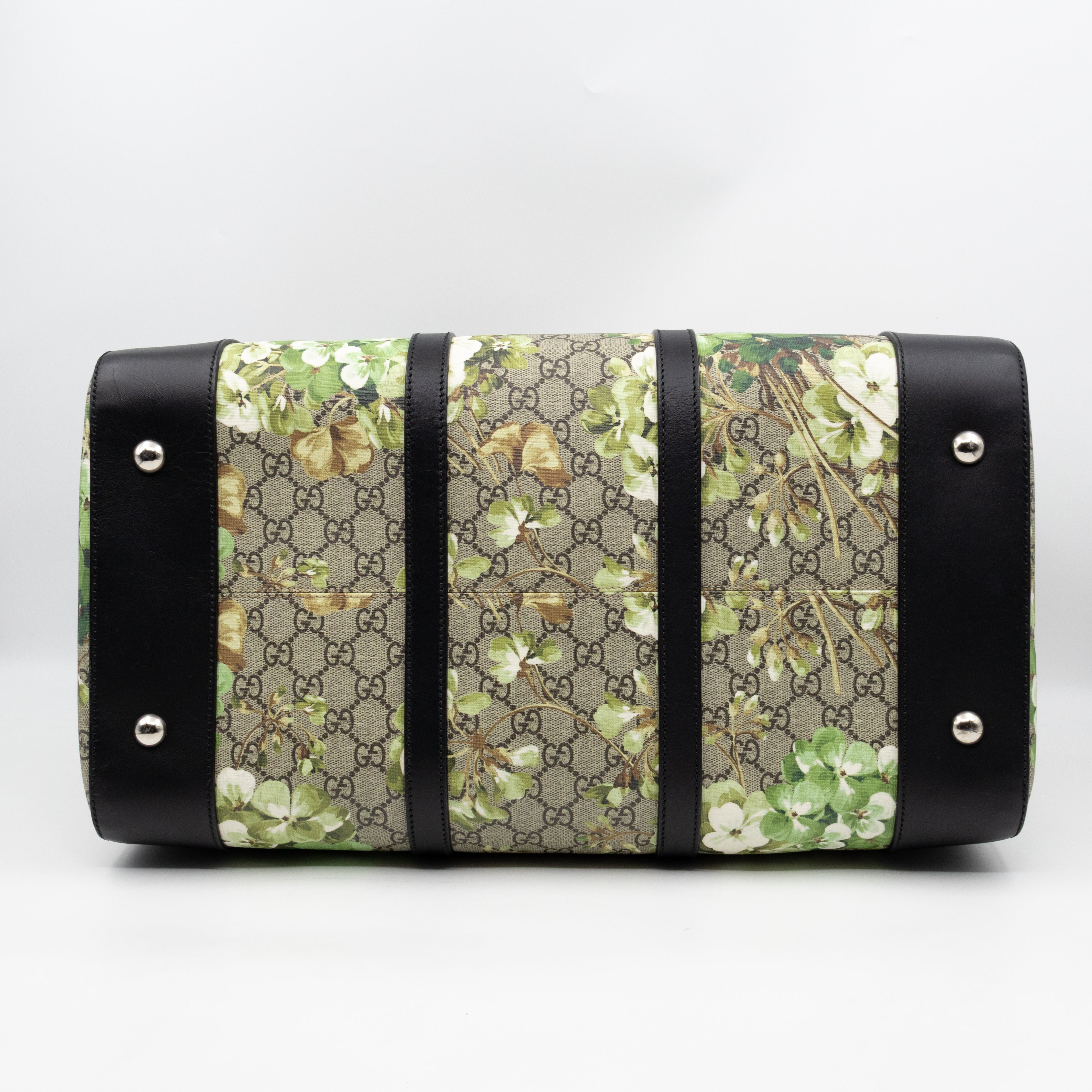 Medium Duffle Bag GG Supreme Blooms Black Leather