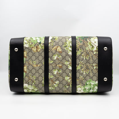 Medium Duffle Bag GG Supreme Blooms Black Leather