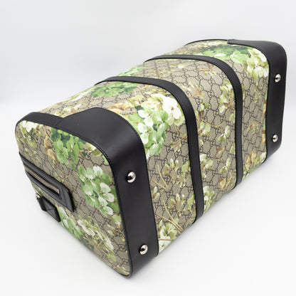 Medium Duffle Bag GG Supreme Blooms Black Leather