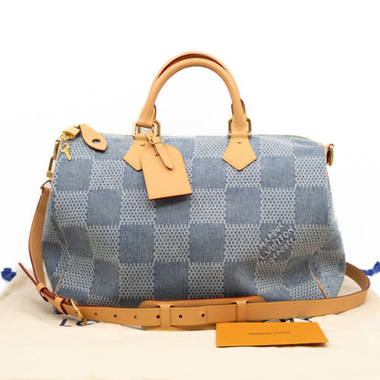 Speedy 40 Bandouliere Blue Damier Denim 3D
