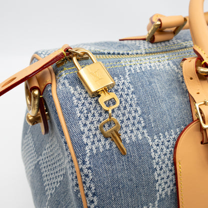 Speedy 40 Bandouliere Blue Damier Denim 3D