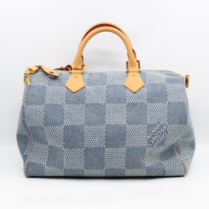 Speedy 40 Bandouliere Blue Damier Denim 3D
