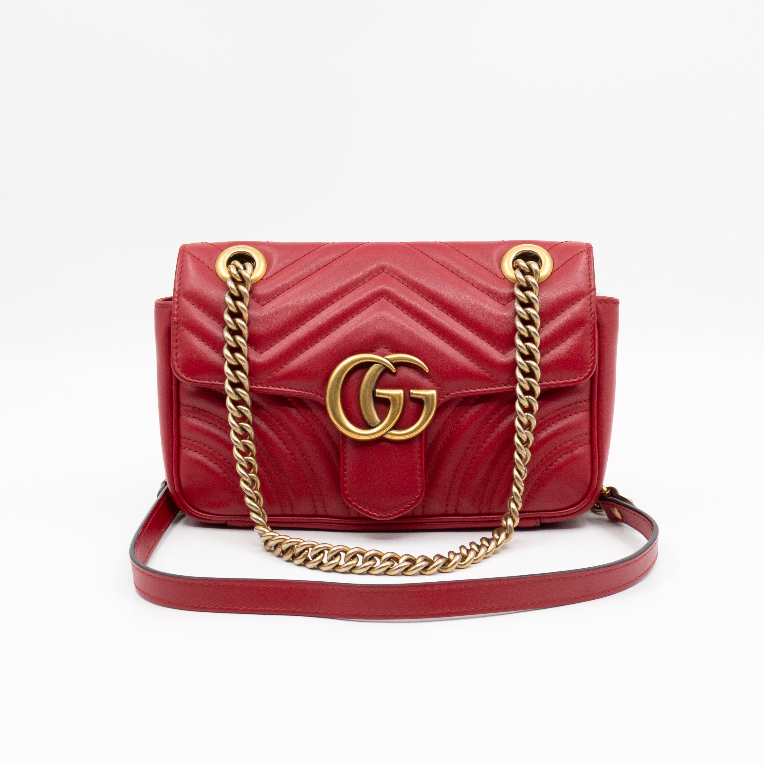 GG Marmont Flap Small Red Leather