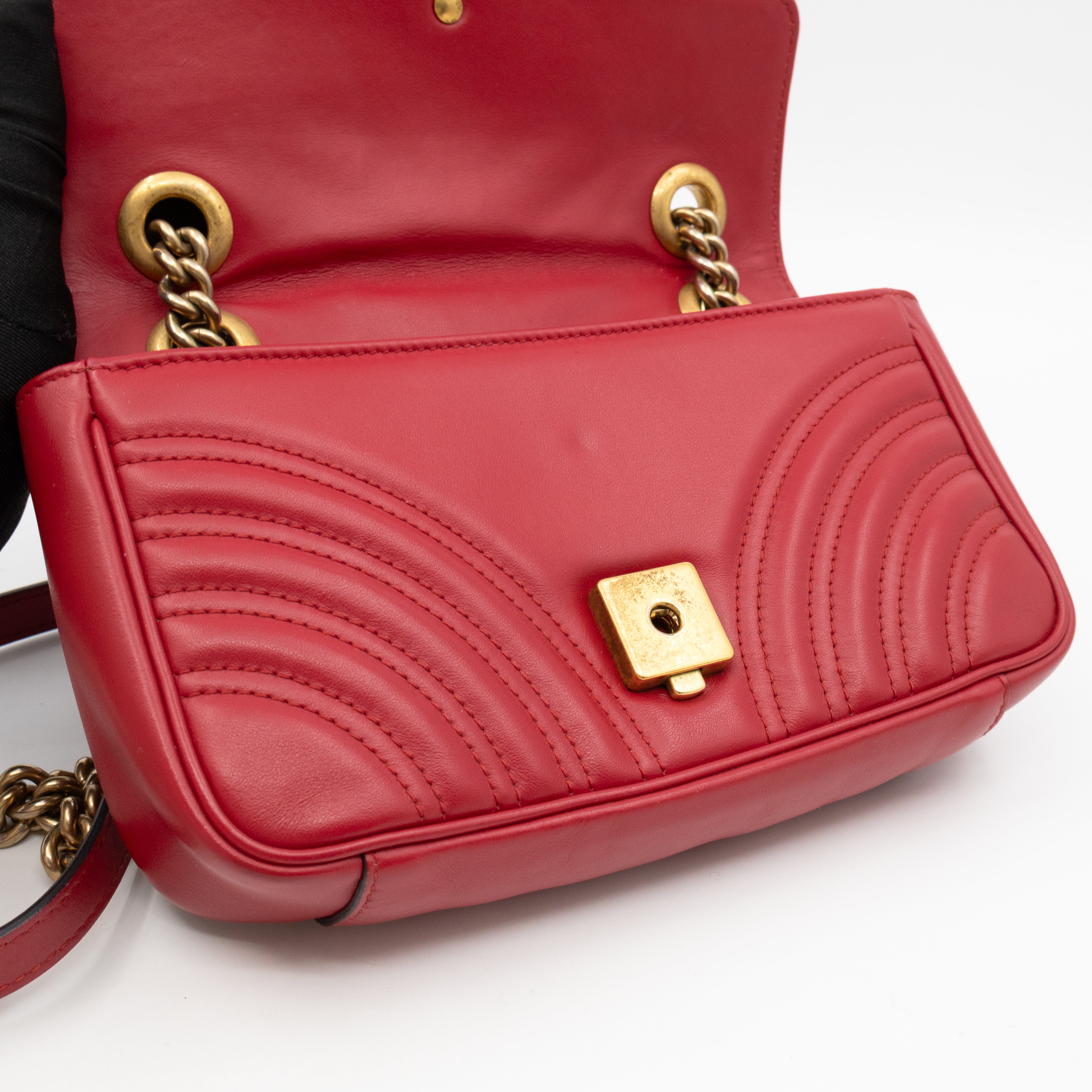 GG Marmont Flap Small Red Leather