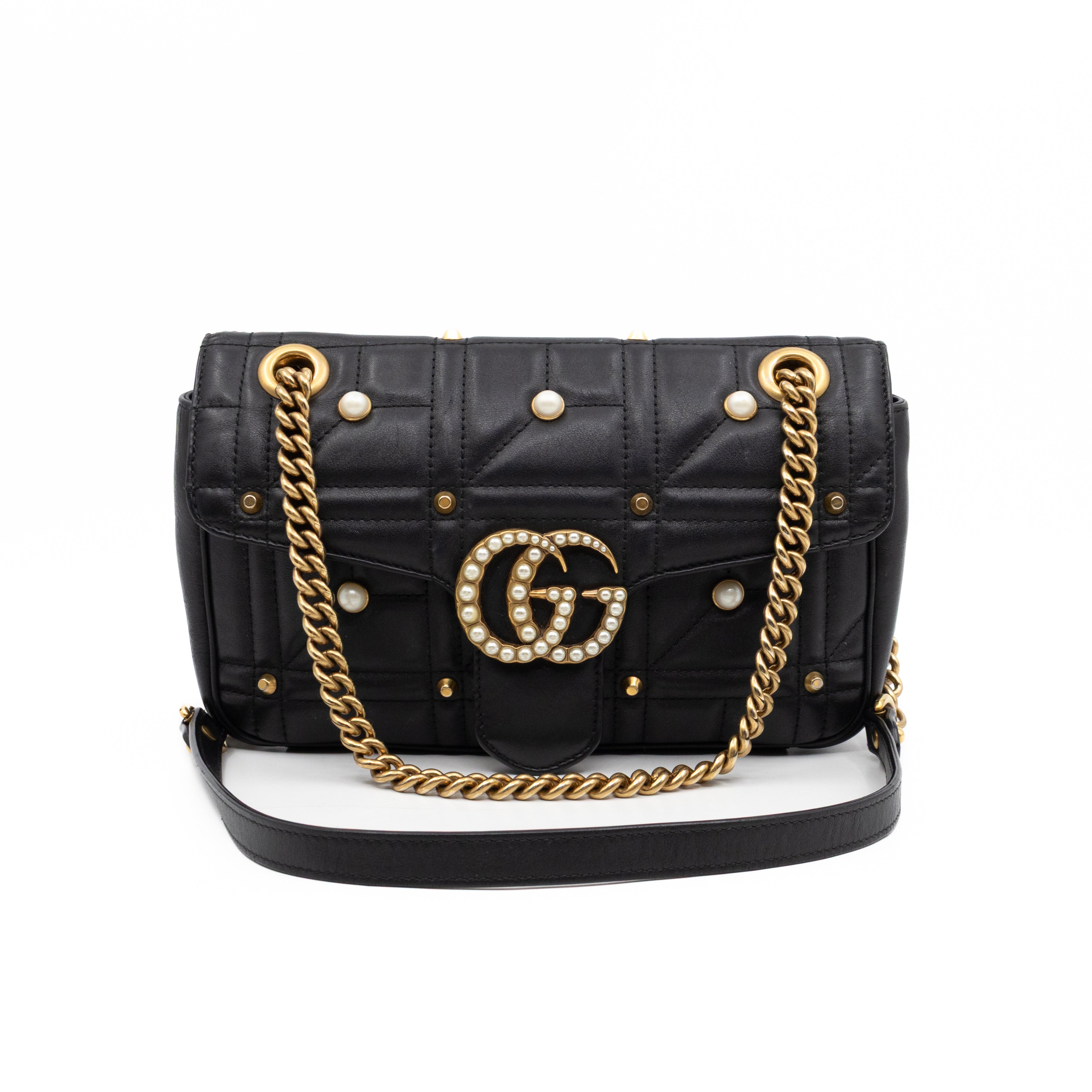 GG Marmont Medium Flap Bag Pearls Black Matelasse Leather