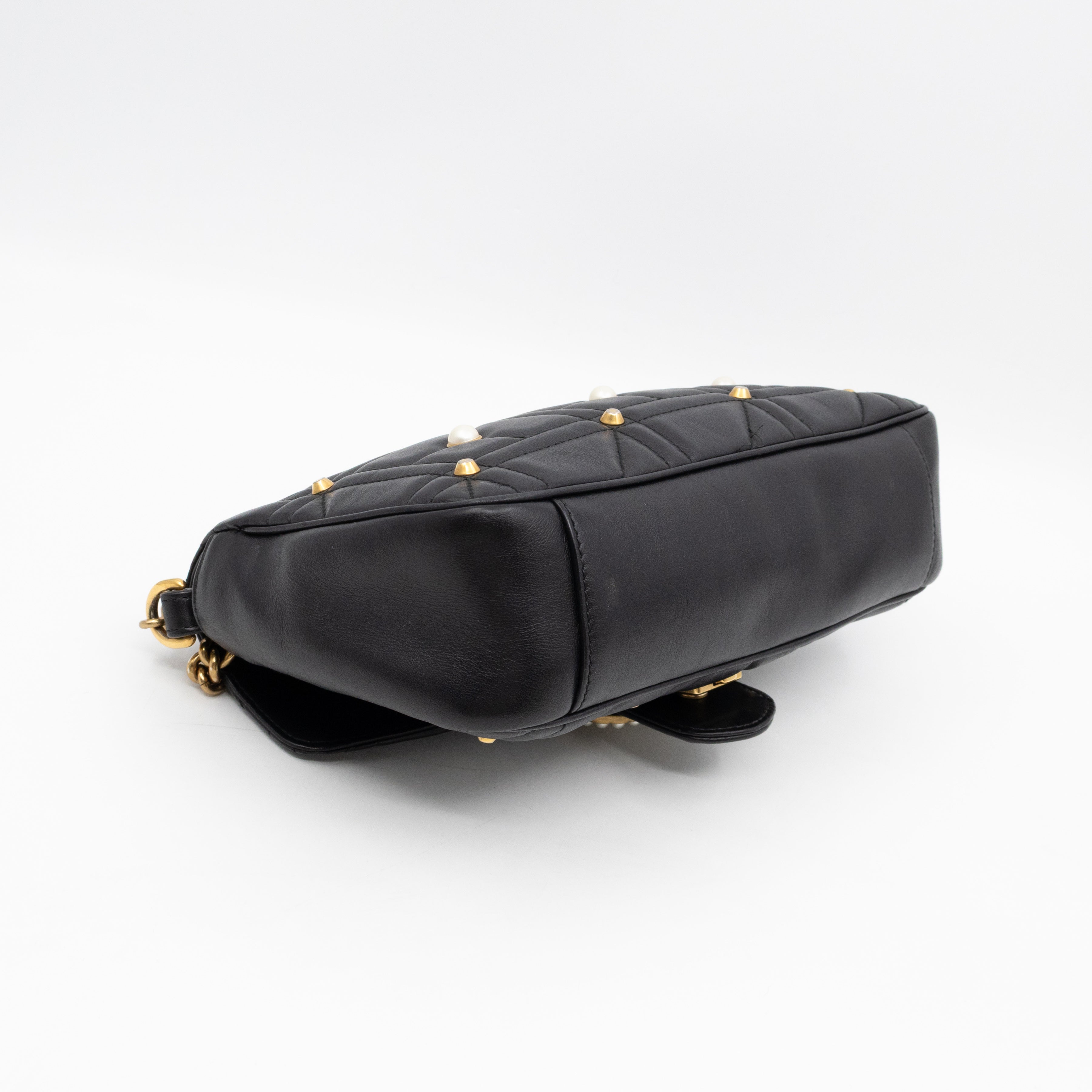 GG Marmont Medium Flap Bag Pearls Black Matelasse Leather